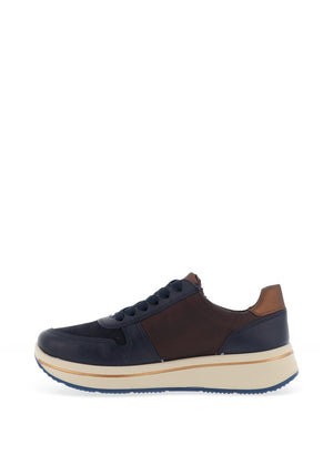 Ara Wide Fit Leather Side Zip Platform Trainers, Navy and Bronze