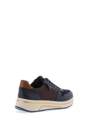 Ara Wide Fit Leather Side Zip Platform Trainers, Navy and Bronze