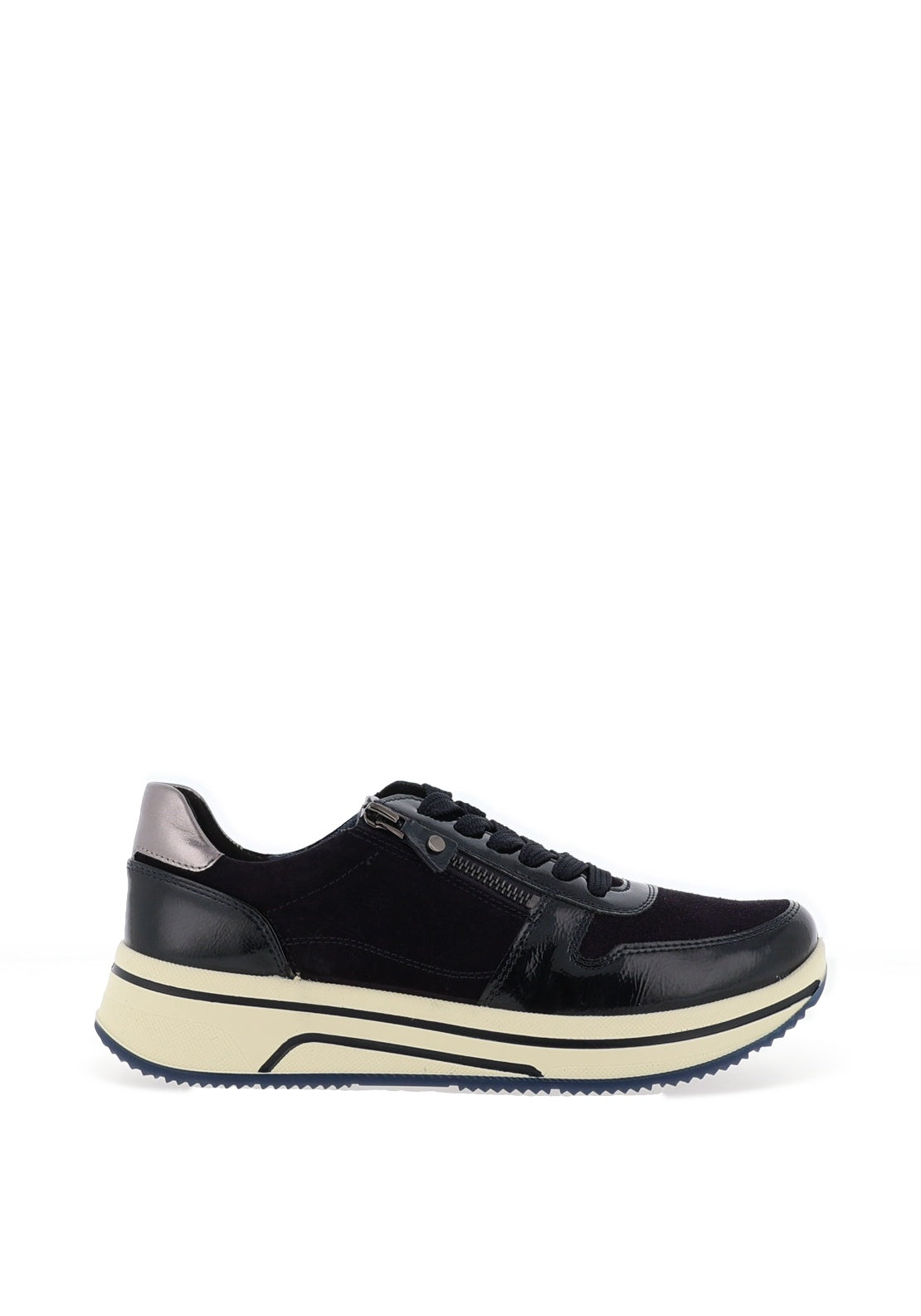 Ara Wide Fit Leather Side Zip Platform Trainers, Navy