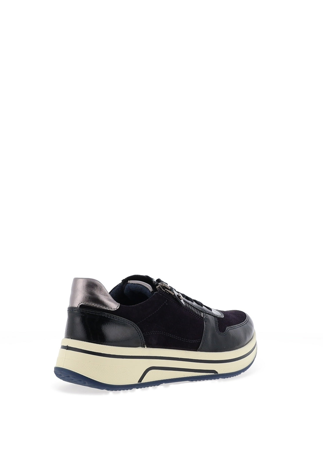 Ara Wide Fit Leather Side Zip Platform Trainers, Navy