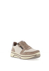 Ara Wide Fit Leather Side Zip Platform Trainers, Taupe & Cream