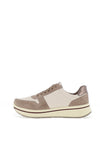 Ara Wide Fit Leather Side Zip Platform Trainers, Taupe & Cream