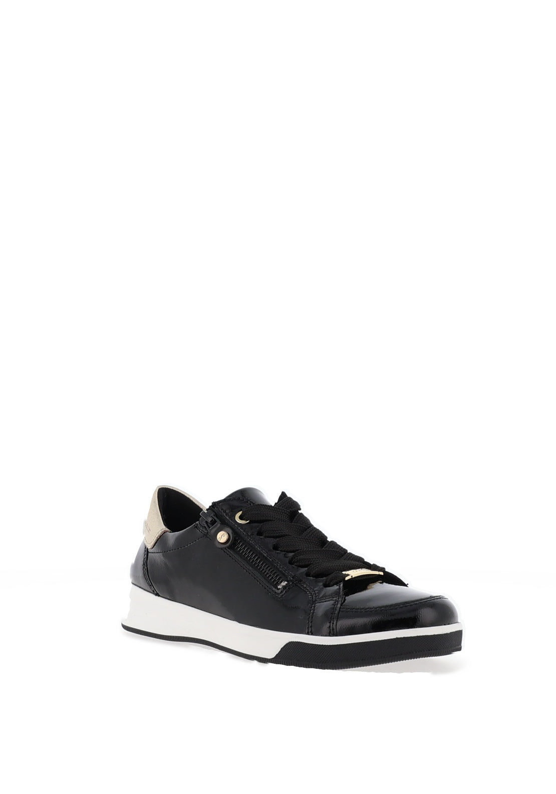 Ara Wide Fit Leather Patent Trainers, Black