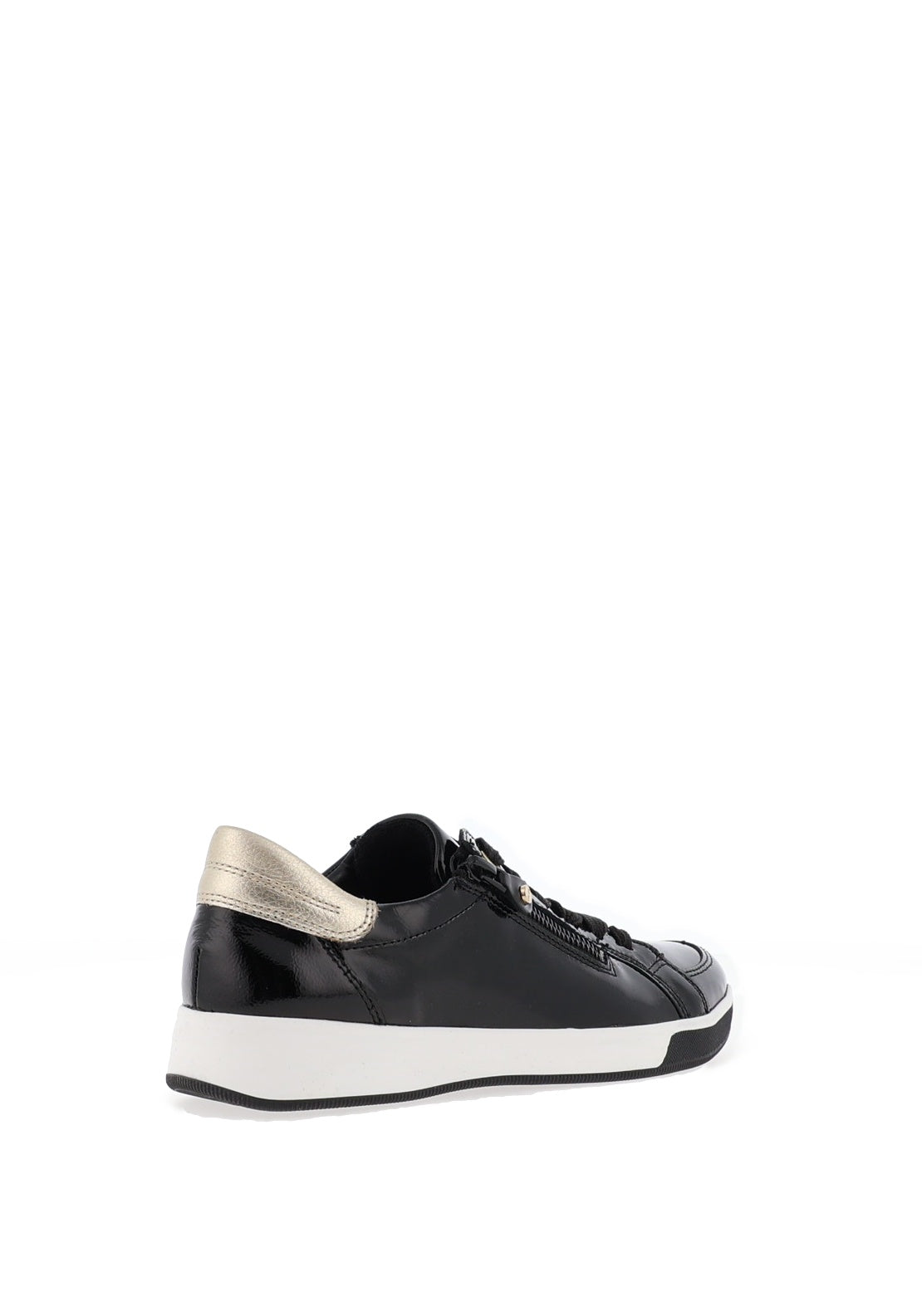 Ara Wide Fit Leather Patent Trainers, Black