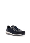 Ara Pebble Wide Fit Leather Side Zip Trainers, Navy Blue