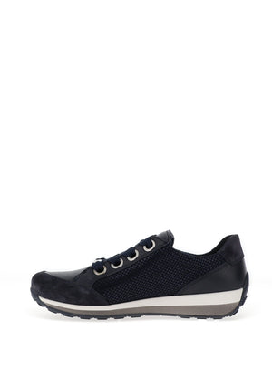 Ara Pebble Wide Fit Leather Side Zip Trainers, Navy Blue