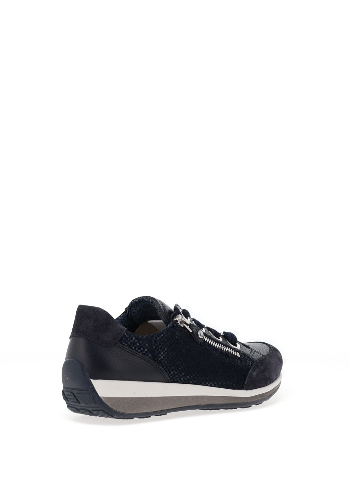 Ara Pebble Wide Fit Leather Side Zip Trainers, Navy Blue