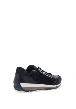 Ara Pebble Wide Fit Leather Side Zip Trainers, Navy Blue