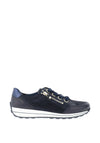 Ara Pebble Wide Fit Leather Side Zip Trainers, Blue Night