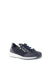 Ara Pebble Wide Fit Leather Side Zip Trainers, Blue Night
