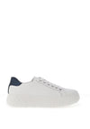 Ara Pebble Wide Fit Leather Platform Laced Trainers, White & Navy