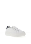Ara Pebble Wide Fit Leather Platform Laced Trainers, White & Navy