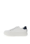 Ara Pebble Wide Fit Leather Platform Laced Trainers, White & Navy