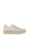 Ara Pebble Wide Fit Leather Platform Laced Trainers, Cream & Platinum