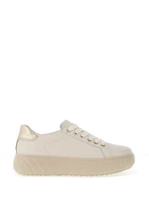 Ara Pebble Wide Fit Leather Platform Laced Trainers, Cream & Platinum