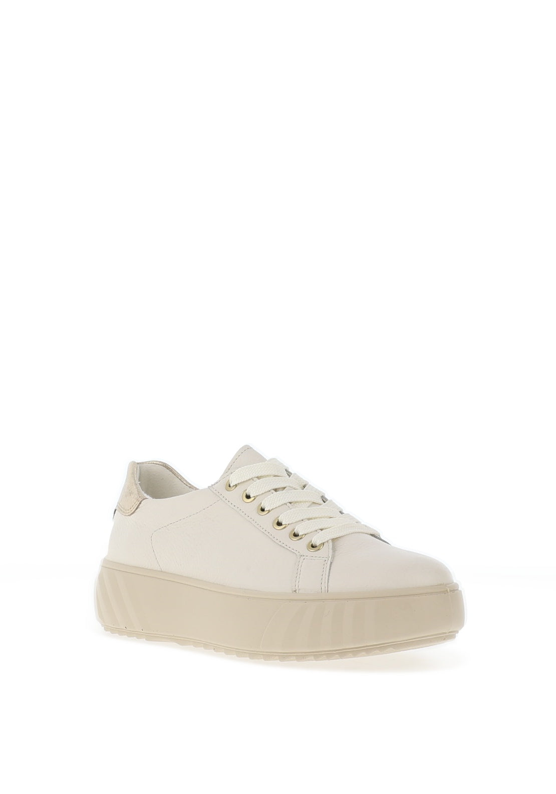 Ara Pebble Wide Fit Leather Platform Laced Trainers, Cream & Platinum