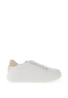 Ara Pebble Wide Fit Leather Platform Laced Trainers, White & Beige