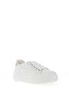 Ara Pebble Wide Fit Leather Platform Laced Trainers, White & Beige