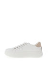 Ara Pebble Wide Fit Leather Platform Laced Trainers, White & Beige