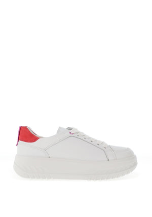 Ara Pebble Wide Fit Metallic Leather Platform Trainers, White & Candy Orchid