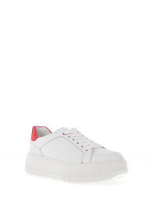 Ara Pebble Wide Fit Metallic Leather Platform Trainers, White & Candy Orchid