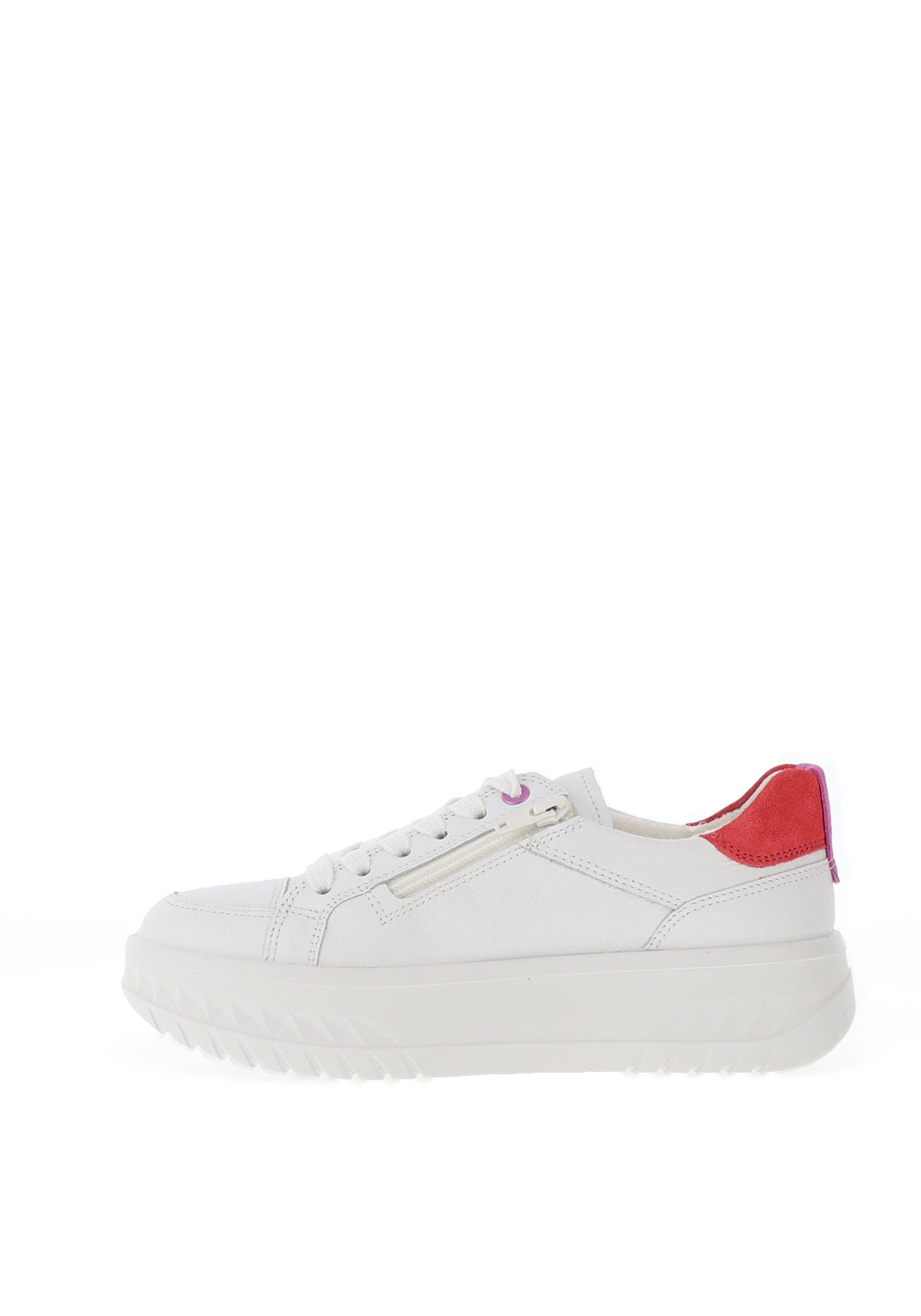 Ara Pebble Wide Fit Metallic Leather Platform Trainers, White & Candy Orchid