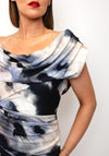Atom Label Mercury One-Shoulder Midi Dress, Abstract Print