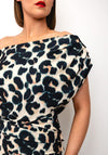 Atom Label Carbon Off The Shoulder Jumpsuit, Leopard Print