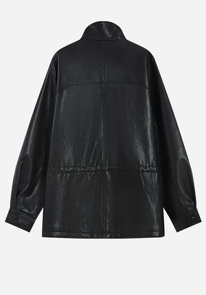Grace & Mila Funnel Neck Faux Leather Jacket, Black