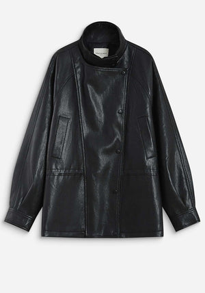 Grace & Mila Funnel Neck Faux Leather Jacket, Black