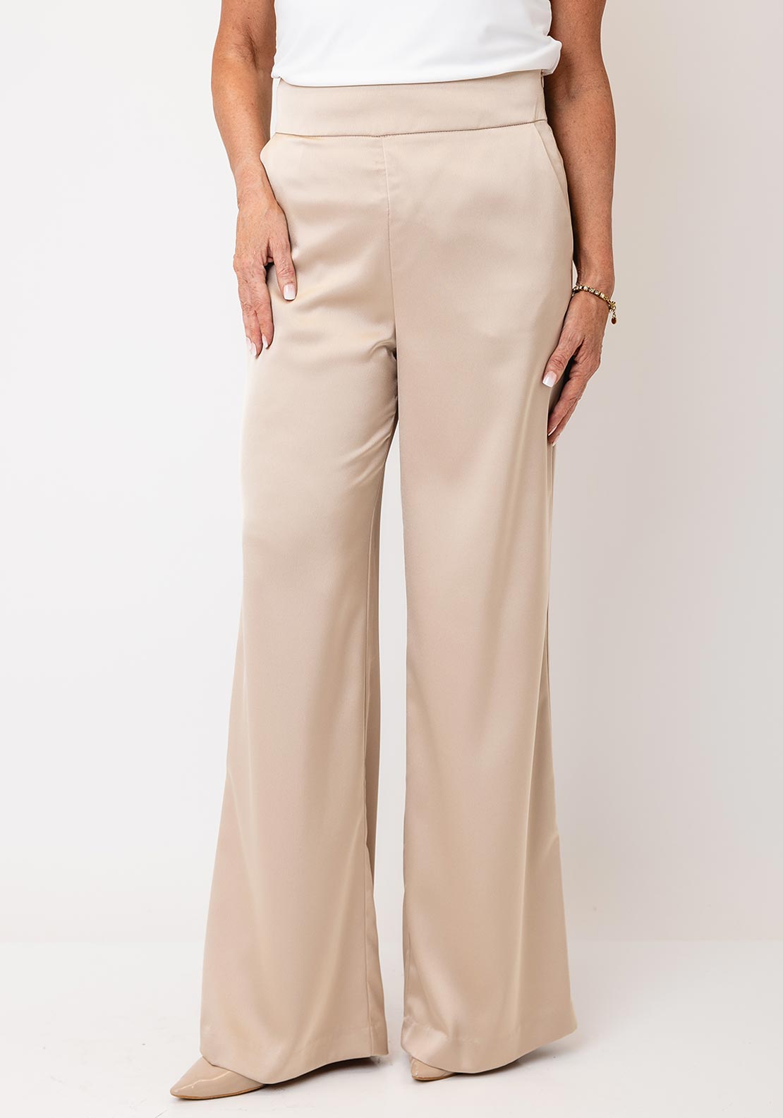 Serafina Collection High Waisted Wide Leg Trousers, Beige