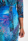 Avalon Buckle Animal Print Pencil Dress, Blue & Pink