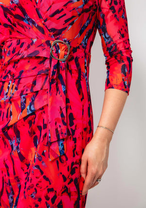 Avalon Printed Mesh Wrap Pencil Dress, Pink