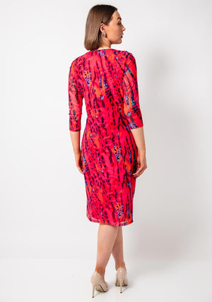 Avalon Printed Mesh Wrap Pencil Dress, Pink