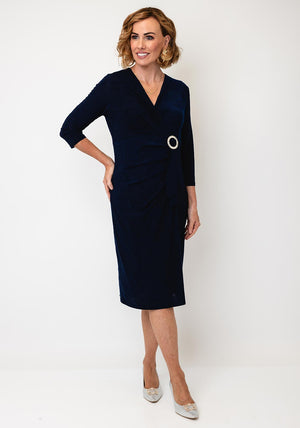Avalon Textured Wrap Buckle Dress, Navy