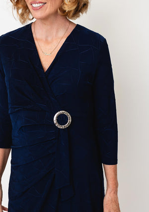 Avalon Textured Wrap Buckle Dress, Navy