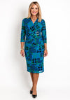Avalon Geometric Gathered Waist Dress, Blue Multi