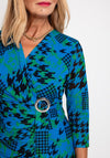 Avalon Geometric Gathered Waist Dress, Blue Multi