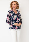 Avalon Floral Print Round Neck Blouse, Navy Multi