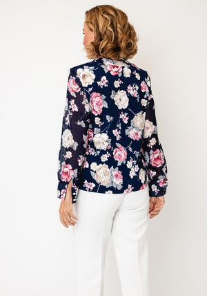 Avalon Floral Print Round Neck Blouse, Navy Multi