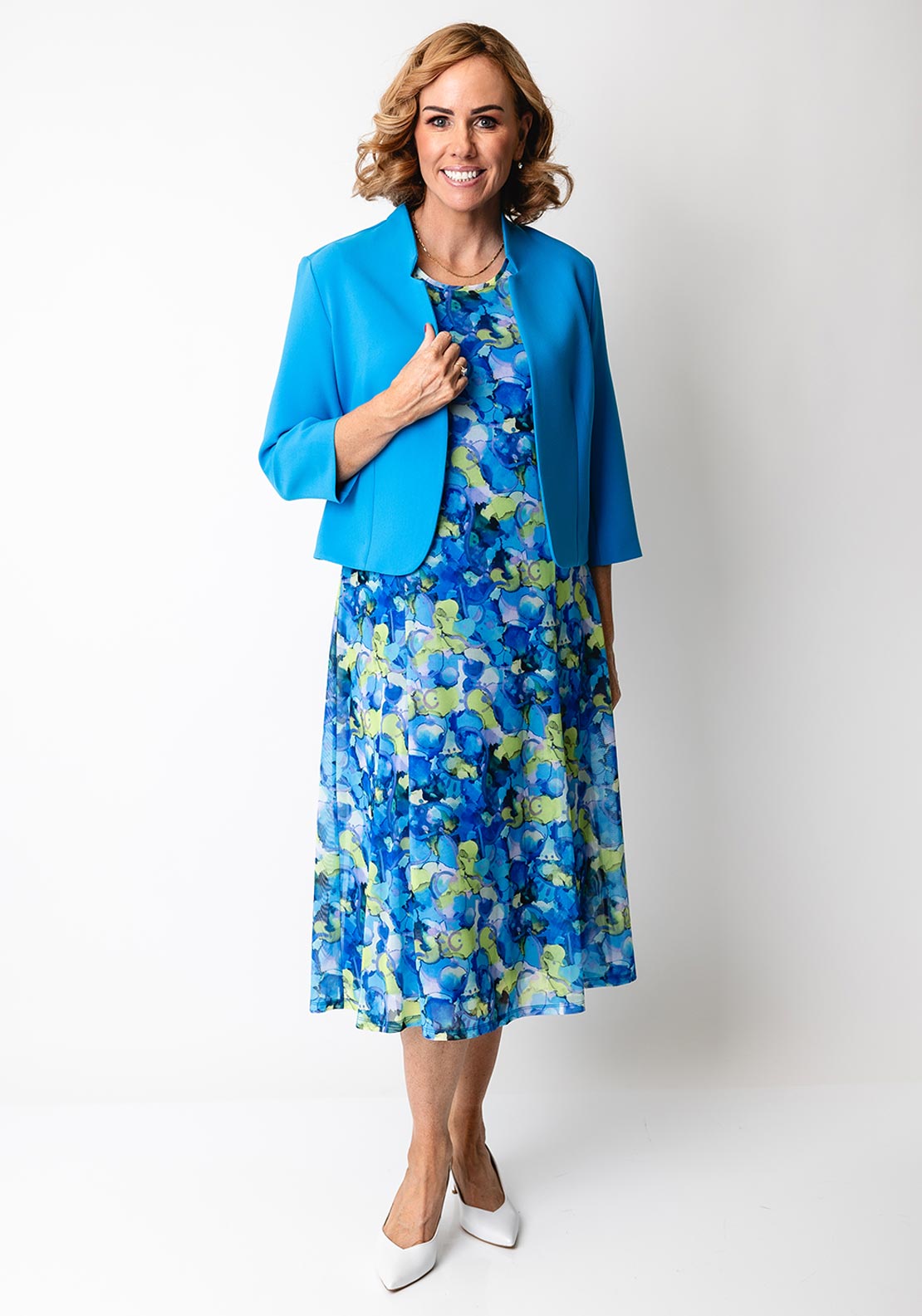 Avalon Abstract Print Dress and Bolero Set, Turquoise