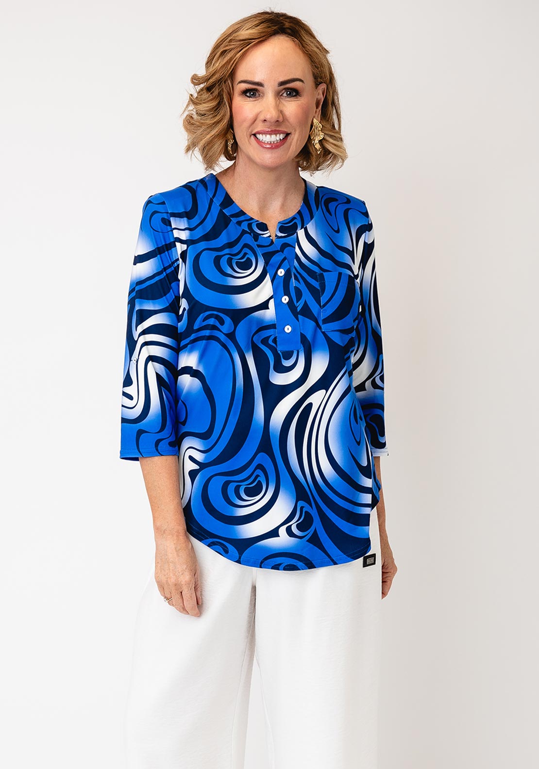 Avalon Abstract Print Blouse, Royal Blue Multi