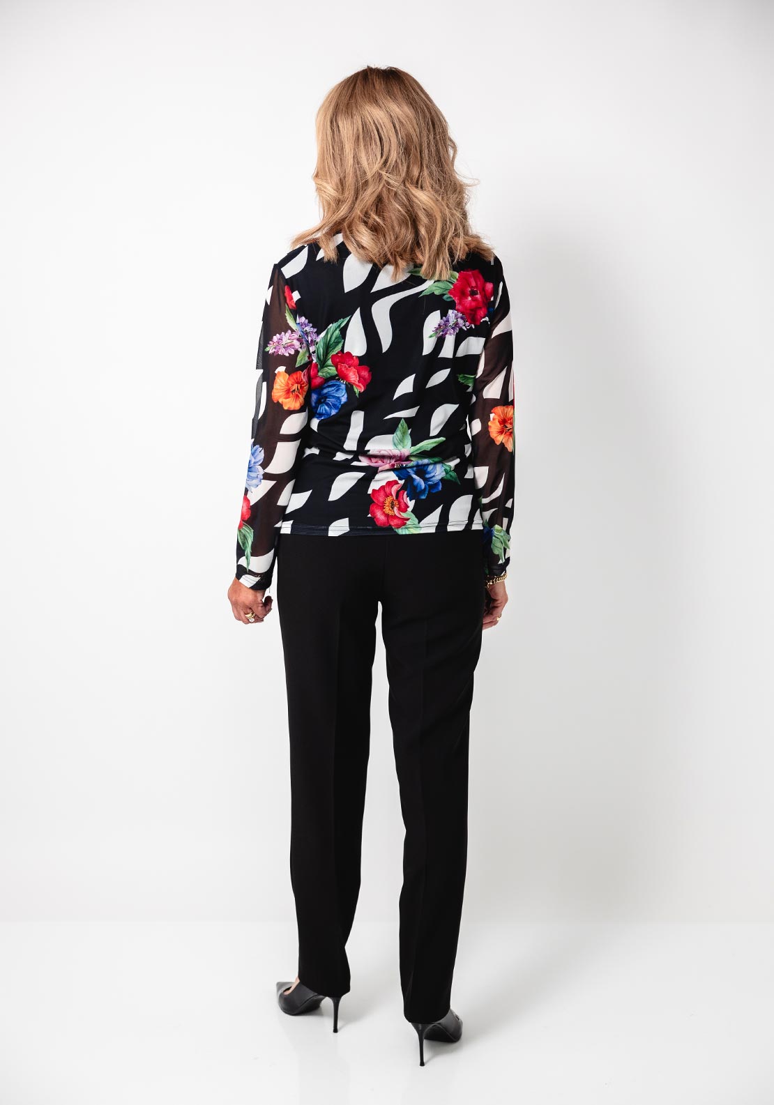 Avalon Abstract Floral Print Top, Black Multi