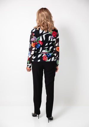 Avalon Abstract Floral Print Top, Black Multi