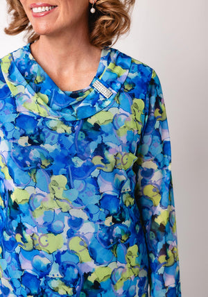 Avalon Abstract Print Cowl Neck Top, Blue Multi