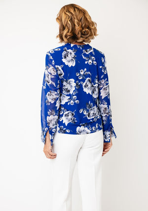 Avalon Floral Print Round Neck Blouse, Blue Multi