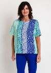 Avalon Dot Print Short Sleeve Top, Green & Blue