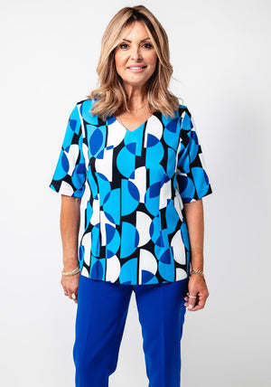Avalon Abstract Print Short Sleeve Top, Blue