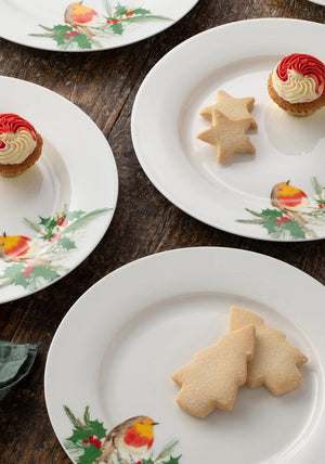 Aynsley Set of Four Robin Tea Plates, White