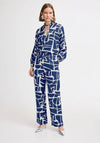 b.young Hamma Geometric Print Trousers, Navy and Cream
